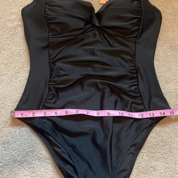 Lunabelle Ruched Front Ballet Back One-Piece Swimsuit, Black, sz L - Picture 13 of 13